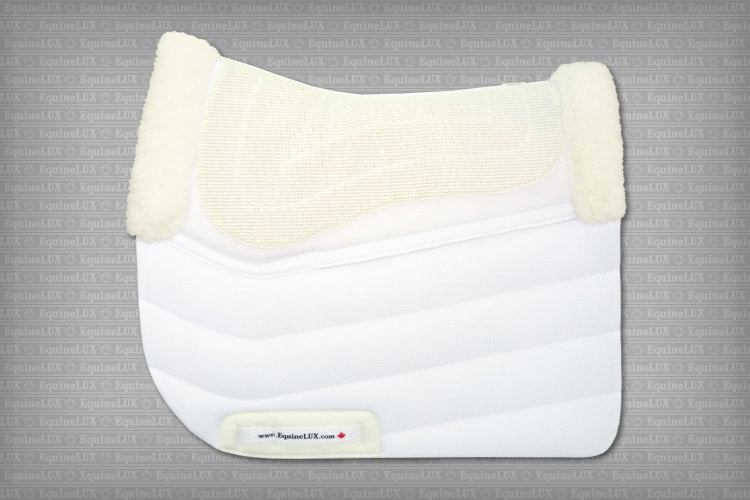 EquineLux PRESSURE-RELIEVING™ saddle pad with sheepskin lining, rolls, and pockets for shims