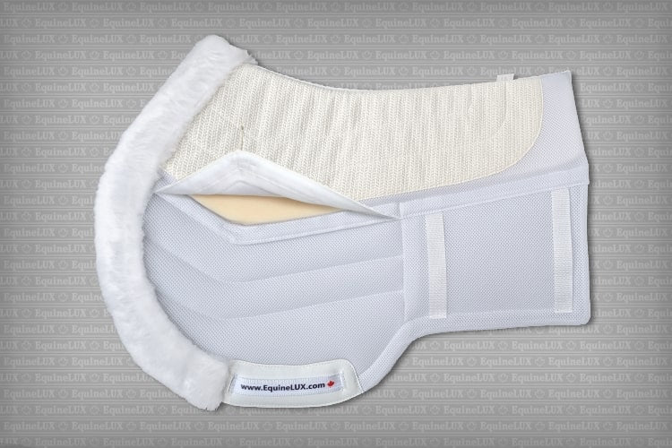 EquineLux Competition Number™ saddle pad with cotton lining, contour roll, and pockets for shims