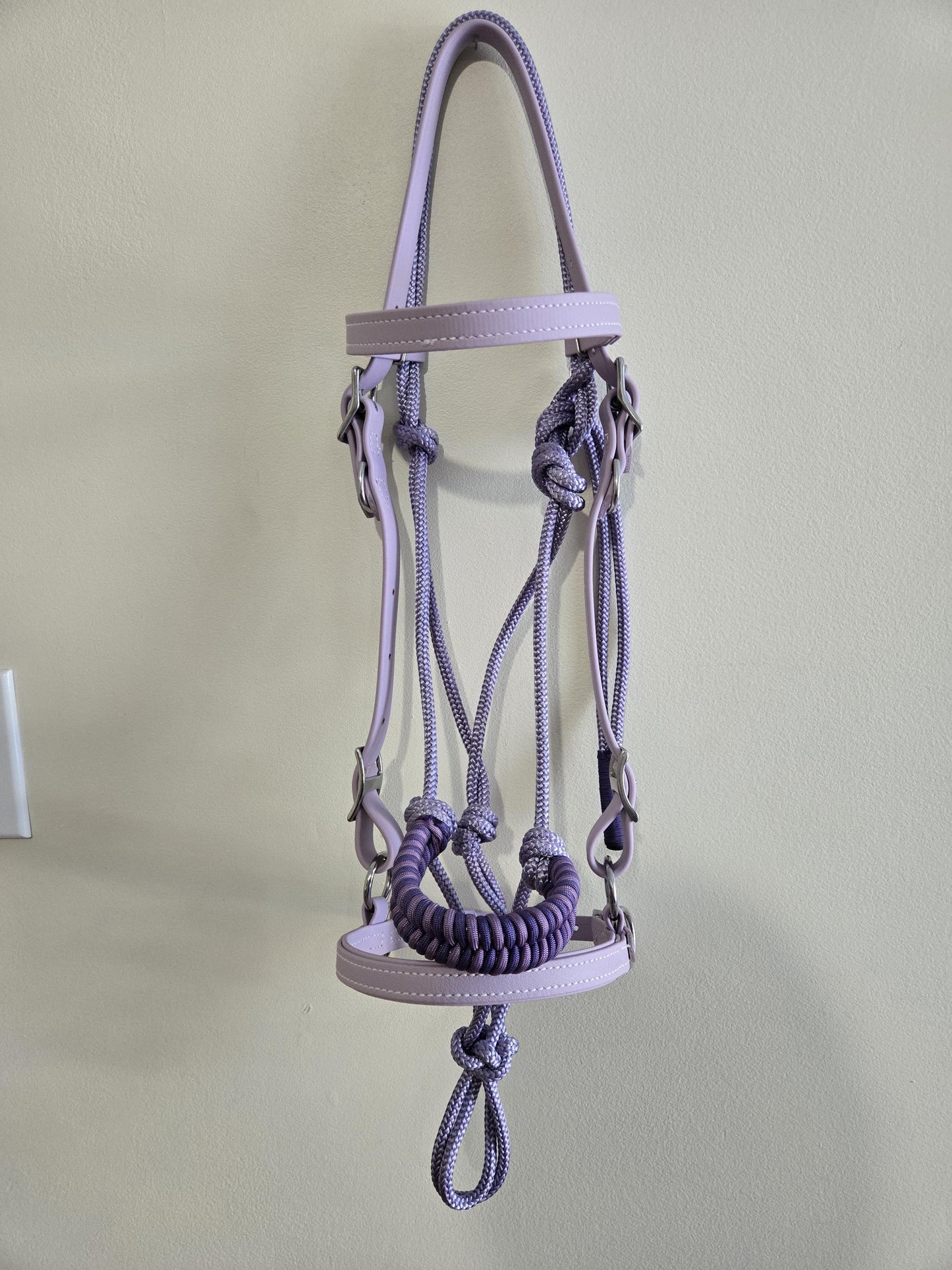 SB Lavender Biothane Endurance adjustable halter / bridle combo with removable noseband/ bitless bridle converter and optional bit attachments