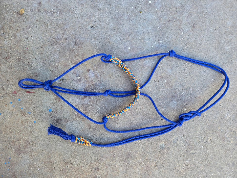 3/16" Stiff Rope Cotton Halter, Navy with Fire accents