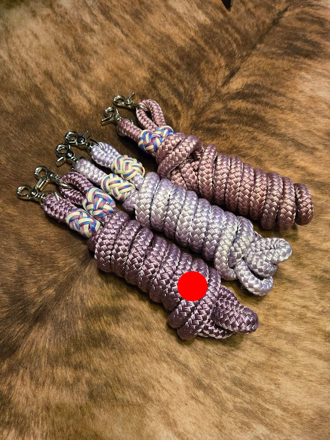 5/8" 7ft Hand dyed plum purple reins with silver snaps and decorative paracord turkshead knot