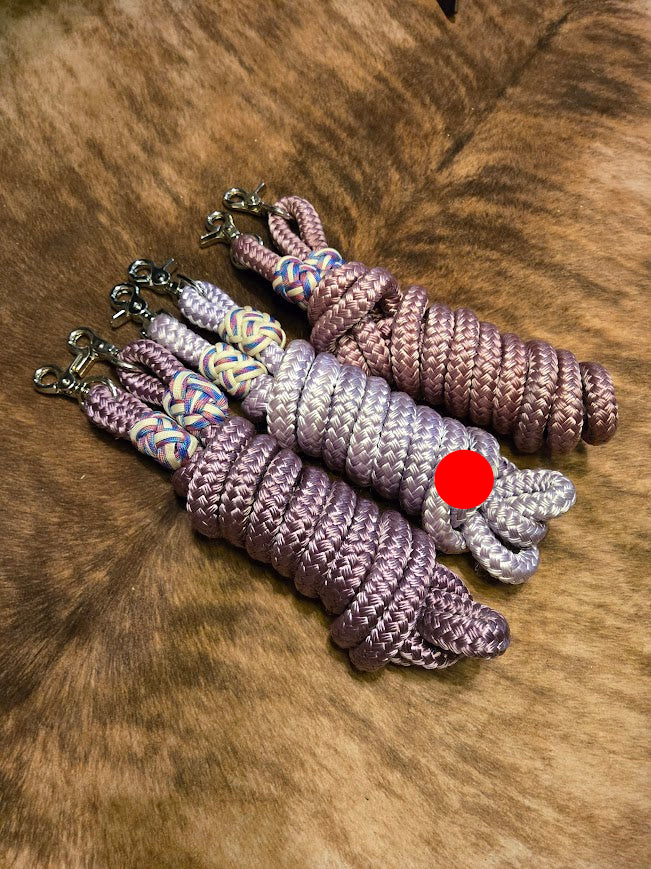 5/8" 7ft Hand dyed lavender reins with silver snaps and paracord turkshead knot