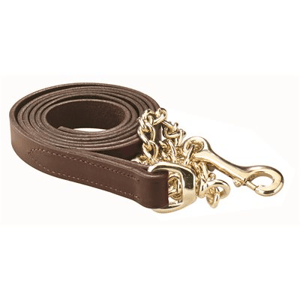 Perris' 1" Havana Leather Lead w/30" Brass Plated Chain - Sagebrush Tack