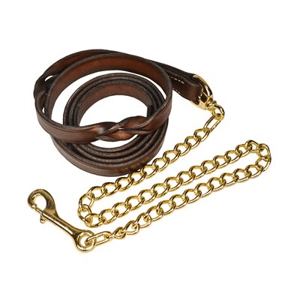 Perri's Havana Twisted Leather Lead w/30" Brass Plated Chain - Sagebrush Tack
