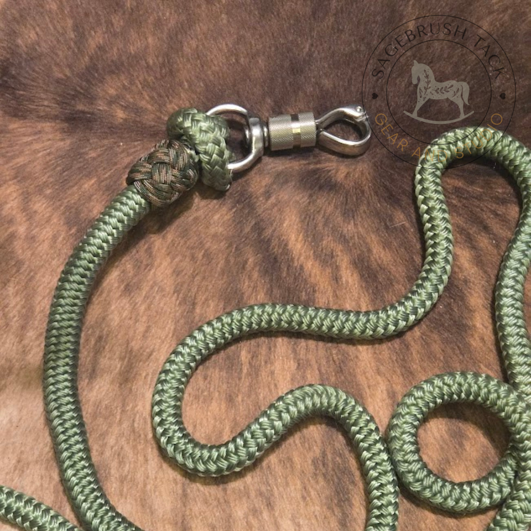 12ft 5/8" detachable moss green lead rope with brass twist panic snap