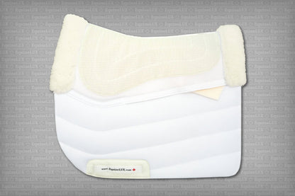 EquineLux PRESSURE-RELIEVING™ saddle pad with sheepskin lining, rolls, and pockets for shims