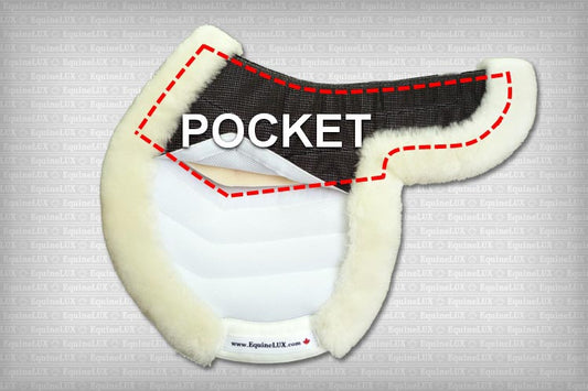 EquineLux Easy-Adjustable™ saddle pad with sheepskin lining/contour roll, and pockets for shims (3 colours available)