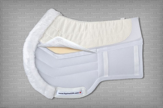 EquineLux Competition Number™ saddle pad with cotton lining, contour roll, and pockets for shims
