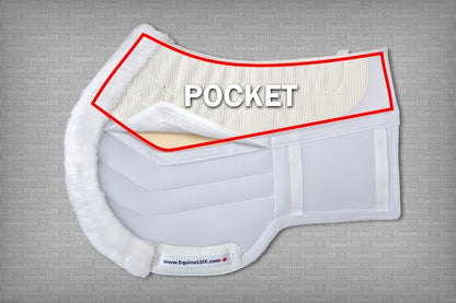 EquineLux Competition Number™ saddle pad with cotton lining, contour roll, and pockets for shims