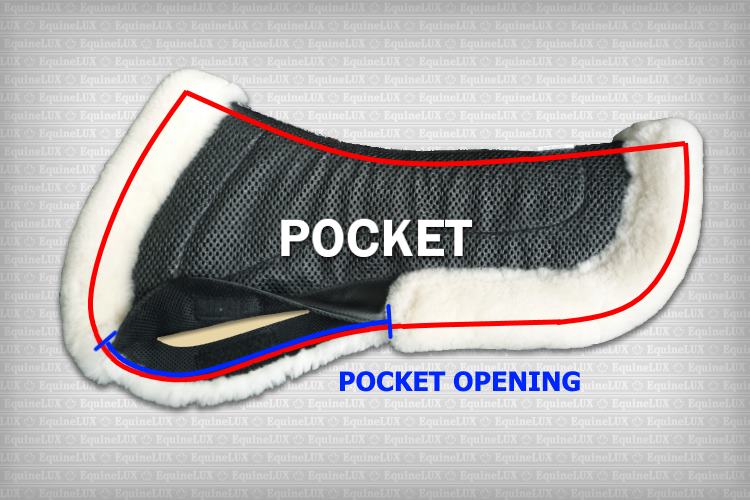 EquineLux ComfortLUX™ jumper half pad with sheepskin lining, sheepskin pommel / cantle rolls, and pockets