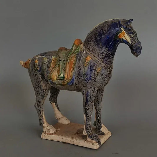 Tang Sancai Blue Glazed Porcelain War Horse