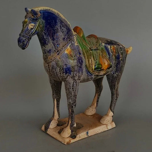 Tang Sancai Blue Glazed Porcelain War Horse