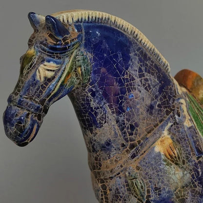 Tang Sancai Blue Glazed Porcelain War Horse