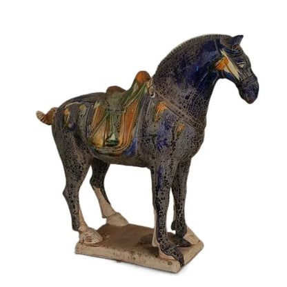 Tang Sancai Blue Glazed Porcelain War Horse