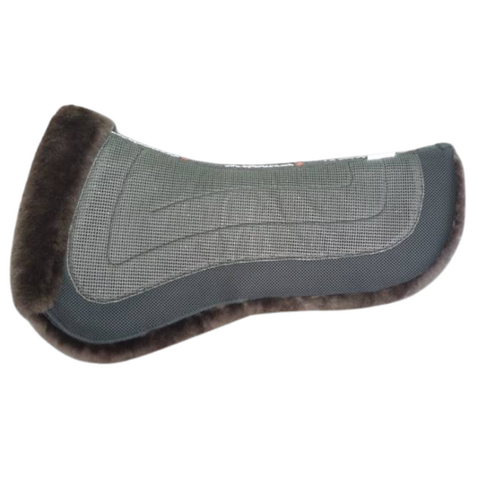 EquineLux ComfortLUX™ dressage half pad with sheepskin lining, pommel roll, and pockets for shims