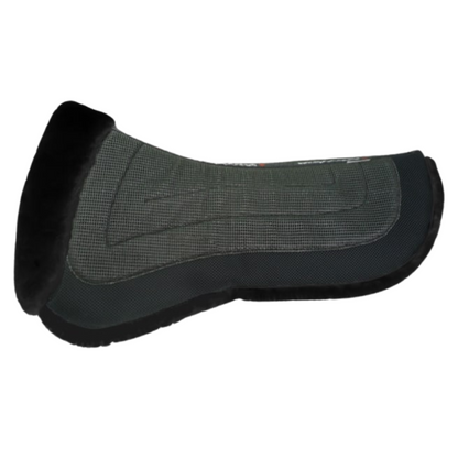 EquineLux ComfortLUX™ dressage half pad with sheepskin lining, pommel roll, and pockets for shims
