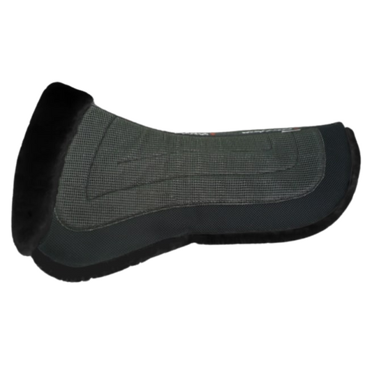 EquineLux ComfortLUX™ dressage half pad with sheepskin lining, pommel roll, and pockets for shims