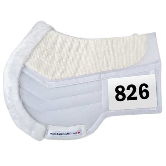 EquineLux Competition Number™ saddle pad with cotton lining, contour roll, and pockets for shims