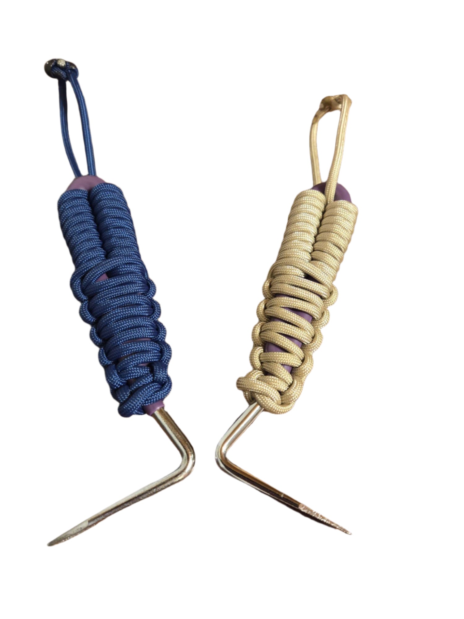 Navy and cream braided paracord hoof picks with tie attachment
