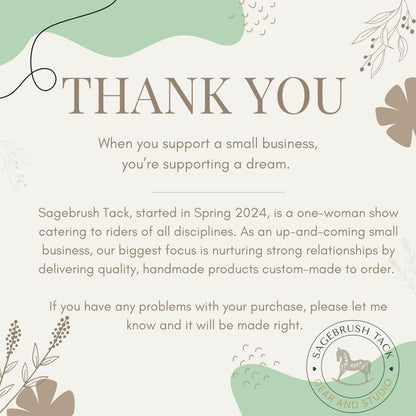 Thank you! When you support a small business, you are supporting a dream. If you have any problems with your purchase, please let me know and it will be made right.