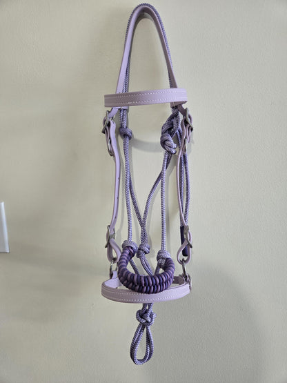 SB Lavender Biothane Endurance adjustable halter / bridle combo with removable noseband/ bitless bridle converter and optional bit attachments
