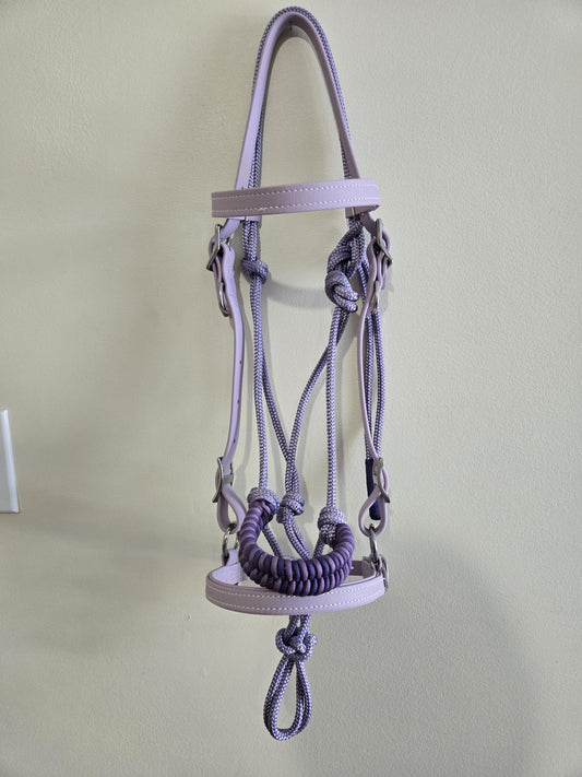 SB Lavender Biothane Endurance adjustable halter / bridle combo with removable noseband/ bitless bridle converter and optional bit attachments