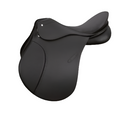 Black all-purpose English saddle with knee rolls and optional design variations on the cantle.